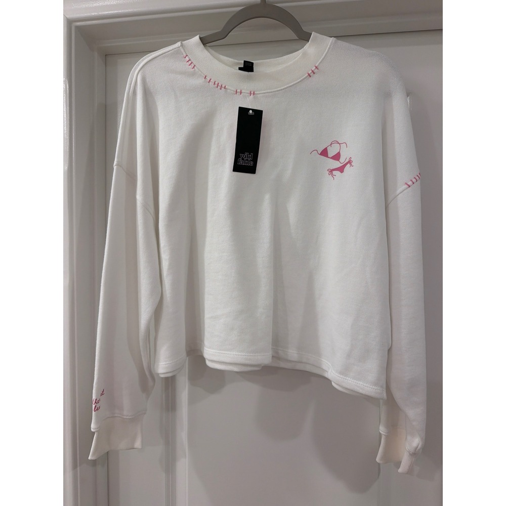 Wild Fable Sweatshirt Womens Medium White Pink Beach Graphic Long Sleeve NWT